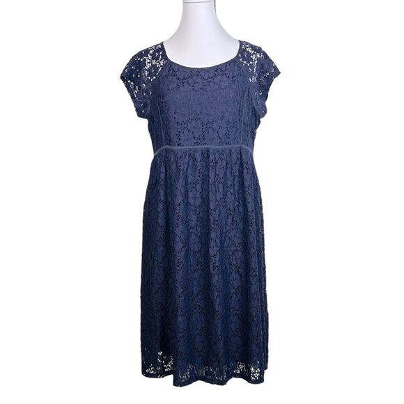 Motherhood Dress Womens Size M Navy Blue Lace Maternity Stretch Delicate Elegant - Picture 1 of 11